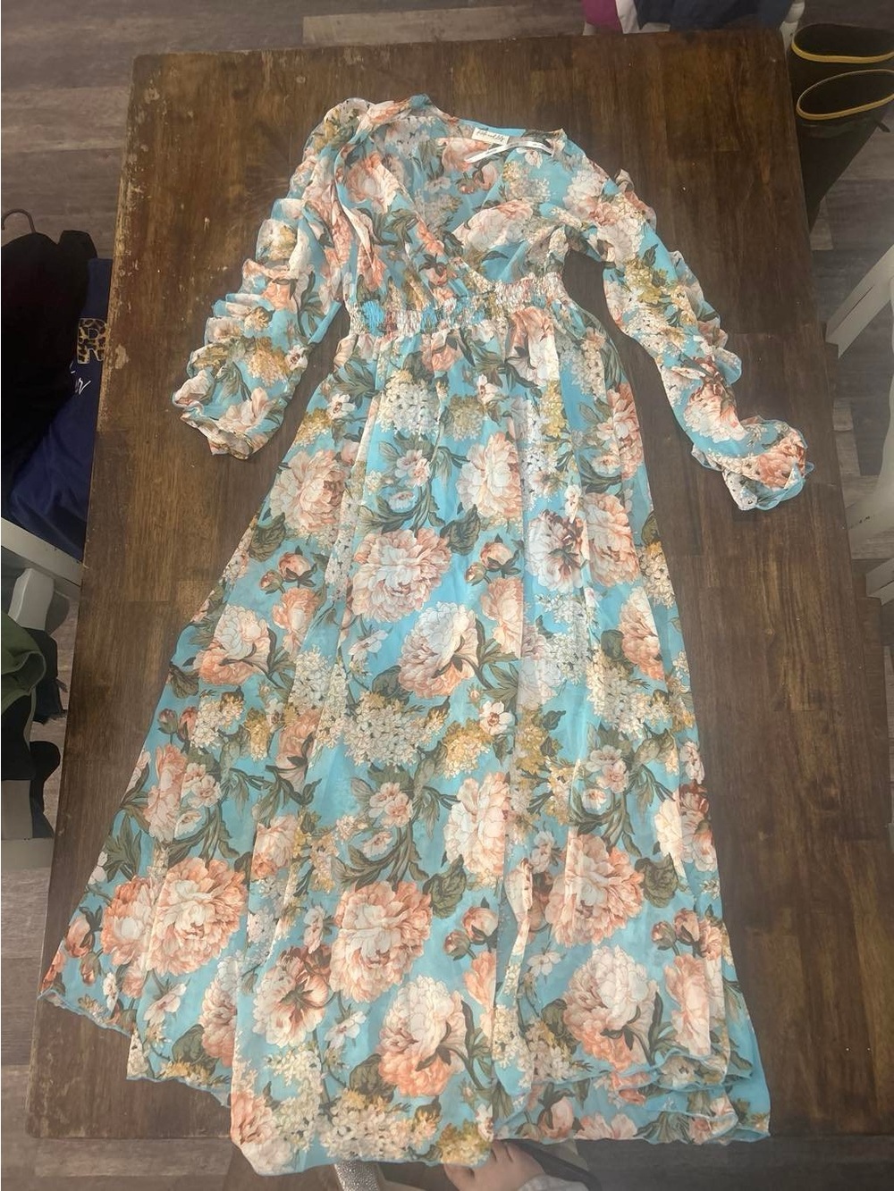 Floral Ruffle Maxi Dress in Light Blue by